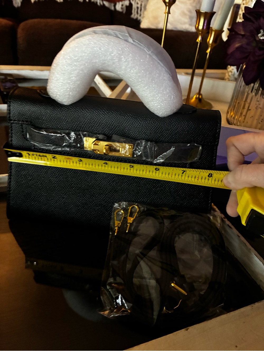 Classic Black Top-Handle Leather mini bag with Gold Hardware- designer inspired - Picture 3 of 4